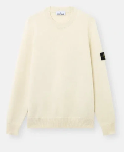 Stone Island Ivory Ribbed Knit Sweater With Crew Neckline In Multi
