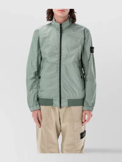 Stone Island Crinkle Bomber Elastic Cuffs In Green