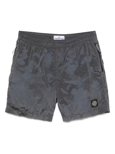 Stone Island Crinkle-finish Swim Shorts In Gray