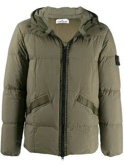 Stone Island Crinkled "olive" Padded Jacket In Green