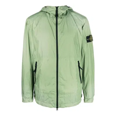 Stone Island Crinkle Reps Hooded Jacket 'sage' In Green