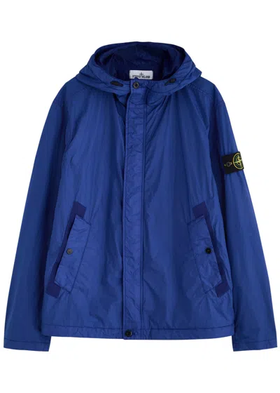 Stone Island Crinkle Reps Hooded Nylon Jacket In Bright Blue