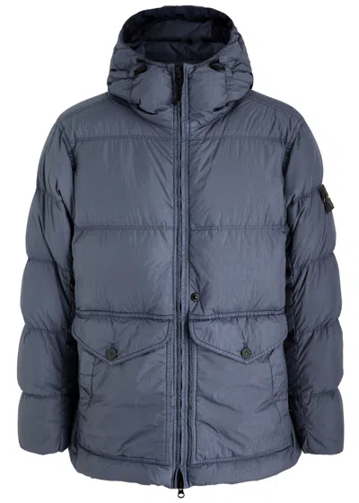 Stone Island Crinkle Reps Hooded Quilted Nylon Jacket In Mid Blu