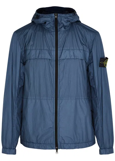 Stone Island Crinkle Reps Hooded Shell Jacket In Blue