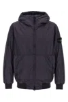 Stone Island Mens Dark Blue Crinkle Logo-patch Padded Shell Jacket In Black