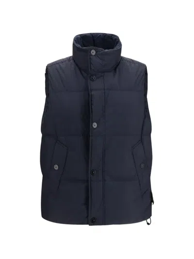 Stone Island Stone-look Quilted Jacket With Polyamide Lining In Blu