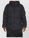 Stone Island Blue Down Jacket With Drawstring Hood And Logo Patch On The Sleeve In Tech Fabric Man In Gray