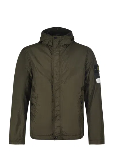Stone Island "crinkle Reps R-ny" Jacket In Verde Militare