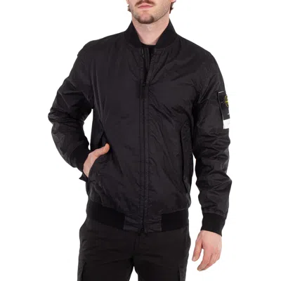 Stone Island Crinkled Bomber Jacket In Black