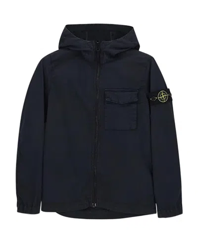 Stone Island Crinkled Cotton-jersey Hoodie Jacket In Blue