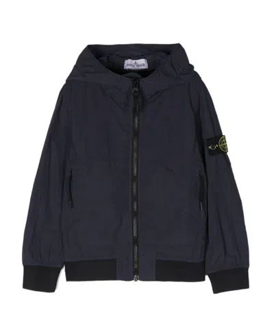 Stone Island Crinkled-finish Hooded Jacket In Blue
