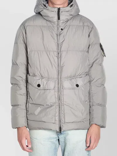 Stone Island Crinkled Nylon Reps Puffer Jacket With Hood In Gray