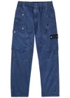 Stone Island Blue Cargo Pants With Cargo Pockets And Logo Patch On The Side In Tech Fabric Man In Blue
