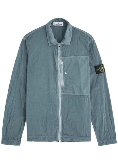 Stone Island Crinkled Shell Overshirt Jacket In Green