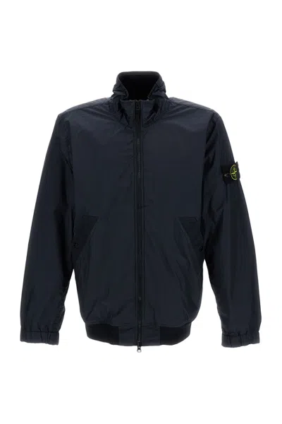 Stone Island Crinkled-texture Bomber Jacket In Weather-resistant Recycled Nylon In Blue