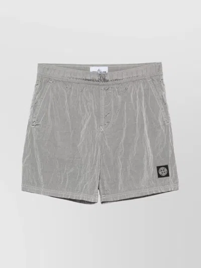 Stone Island Crinkled Texture Swim Shorts With Zip Pocket In Grey