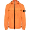 Stone Island Crinkled Texture Zip-up Jacket With Hood In Orange