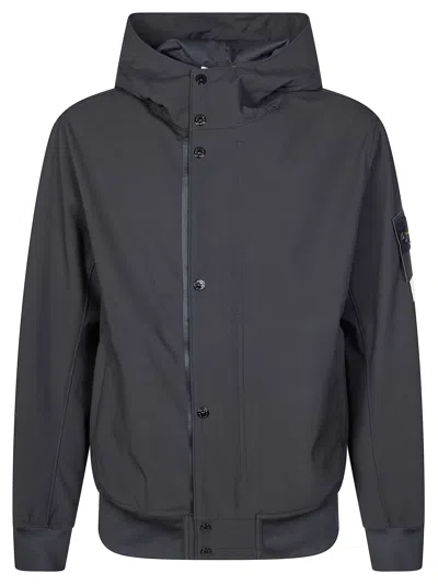 Stone Island Cropped Matte Finished Fitted Parka In Blue