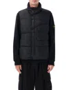 Stone Island Padded High Neck Vest With Front Pocket In Blue