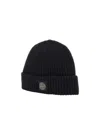 Stone Island Ribbed Knit Beanie With Compass Logo Patch In Black