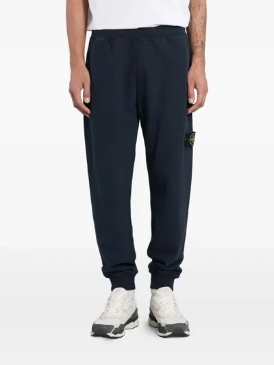 Stone Island Cuffed Logo-patch Tack Pants In Blue
