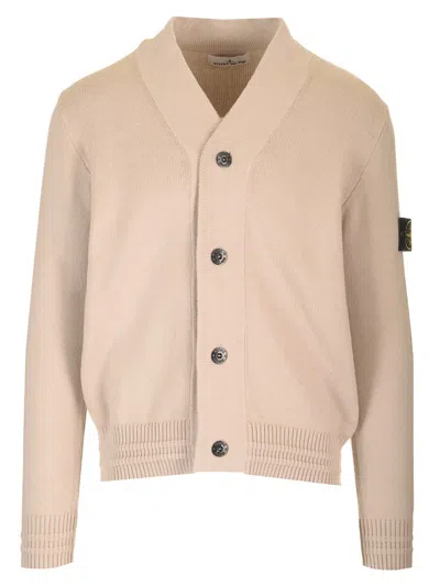 Stone Island Compass-badge Cardigan In Beige