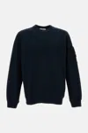 Stone Island Crewneck Sweatshirt With Ribbed Detailing And Logo Patch In Blue
