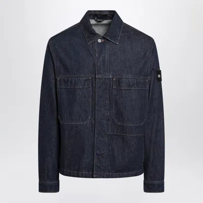 Stone Island Dark Blue Denim Shirt Jacket In Multi