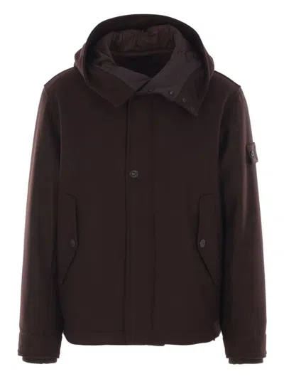 Stone Island Dark Brown Polyurethane Resin Short Parka