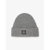Stone Island Dark Gray Ribbed Compass-patch Knitted Beanie Hat In Gray