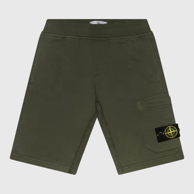 Stone Island Kids' Dark Green Cotton Shorts In Military Green