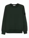 Stone Island Dark Green Crewneck Sweater With Ribbed Detailing And Iconic Logo In Gray