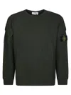 Stone Island Brushed Organic Cotton Fleece Sweatshirt With Ribbed Inserts In Green
