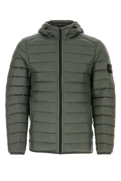 Stone Island Packable Down Hooded Jacket In Recycled Nylon In Green