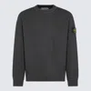 Stone Island Organic Cotton Crew Neck Sweater With English Ribs Knitwear Blue In Gray