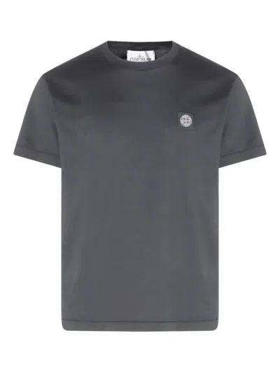 STONE ISLAND DARK GREY LOGO COTTON T-SHIRT
