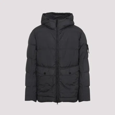 Stone Island Dark Grey Puffer Jacket In Black