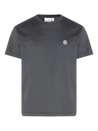 STONE ISLAND STONE ISLAND DARK GREY T-SHIRT WITH PATCH .