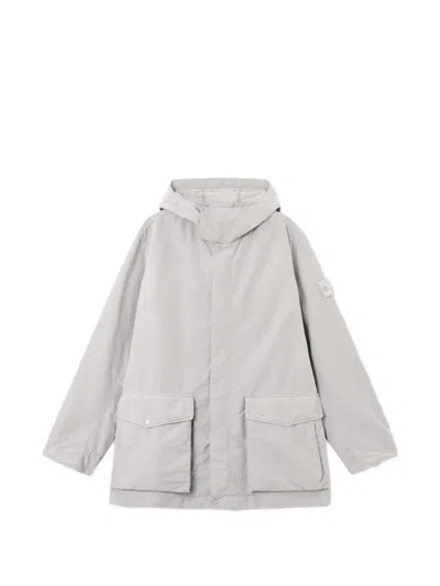 Stone Island David Light-tc Hooded Logo-patch Jacket In Gray