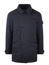 Stone Island Men Short Trench Coat With Anti-drip Treatment In Blue