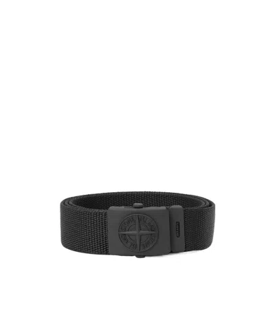 Stone Island Debossed-logo Detail Buckle Belt In Black