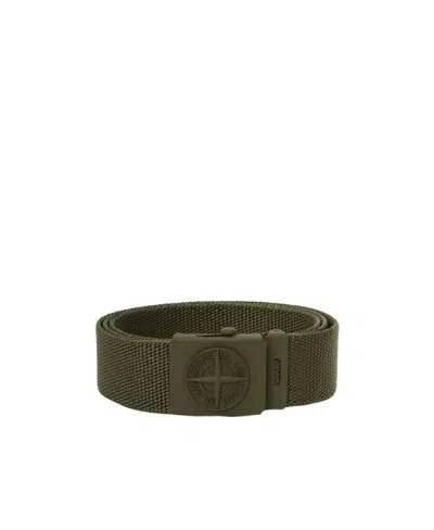 Stone Island Debossed-logo Detail Buckle Belt In Brown