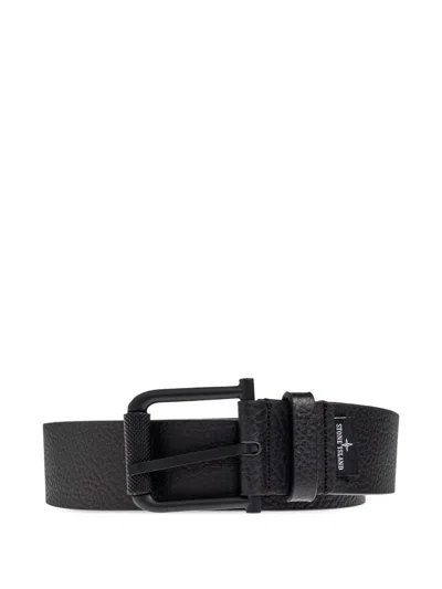 Stone Island Debossed-logo Leather Belt In Black
