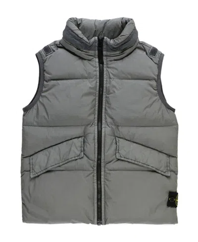 Stone Island Decal Quilted Down Vest In Gray