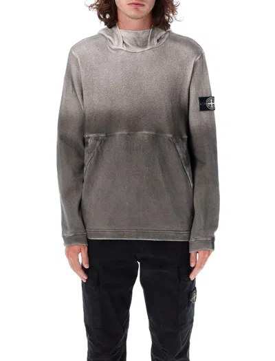 Stone Island Gradient Cotton Hoodie In Lead Grey