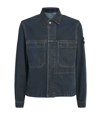 Stone Island Denim Biker Jacket In Blue