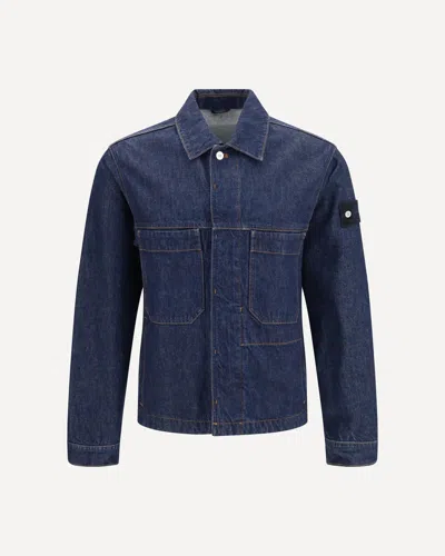 Stone Island Denim Biker Jacket In Blue