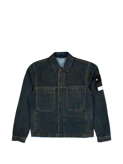 Stone Island Denim Cotton Jacket In Blue