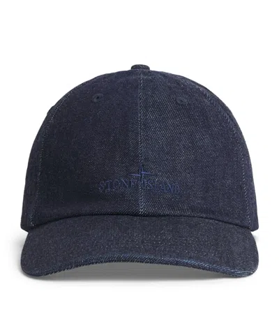 Stone Island Denim Embroidered Baseball Cap In Transparent