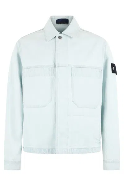 Stone Island Denim Jacket In Cotton In Blue